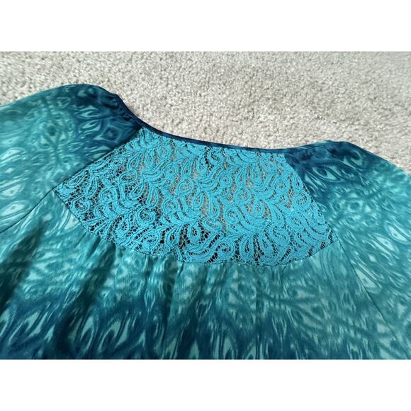 Zac & Rachel Stretch Knit Blue Green Ombre Tunic Blouse Dipped Hem Size Medium - Picture 5 of 10